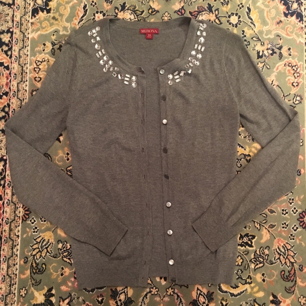 Grey Jeweled Cardigan